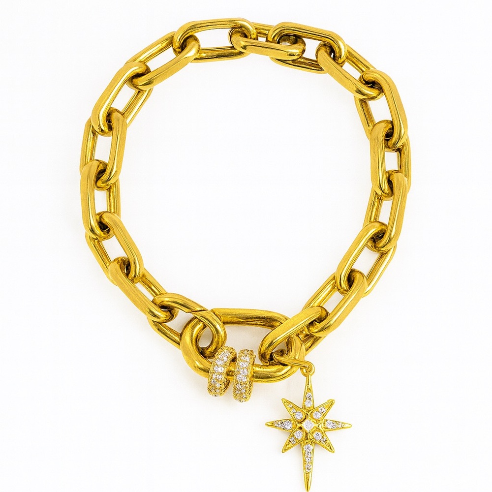 NEW 18K GOLD PLATED CUSTOM BRACELET WITH STERLING SILVER CHARMS